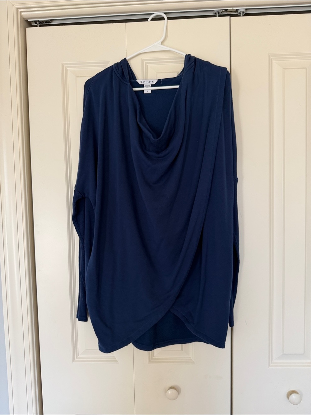 Athleta Navy Draped Cowl Neck Tunic with hood